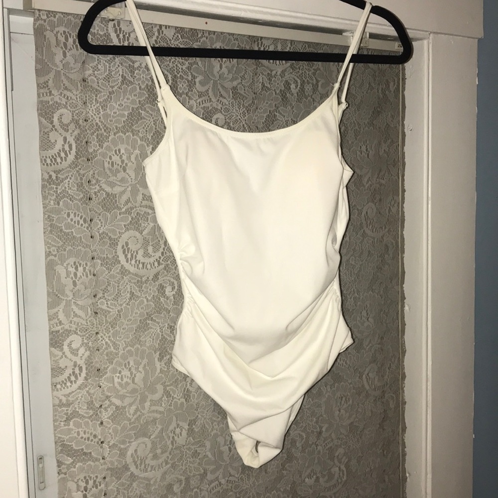 White One Piece Swimsuit with Ruched Sides